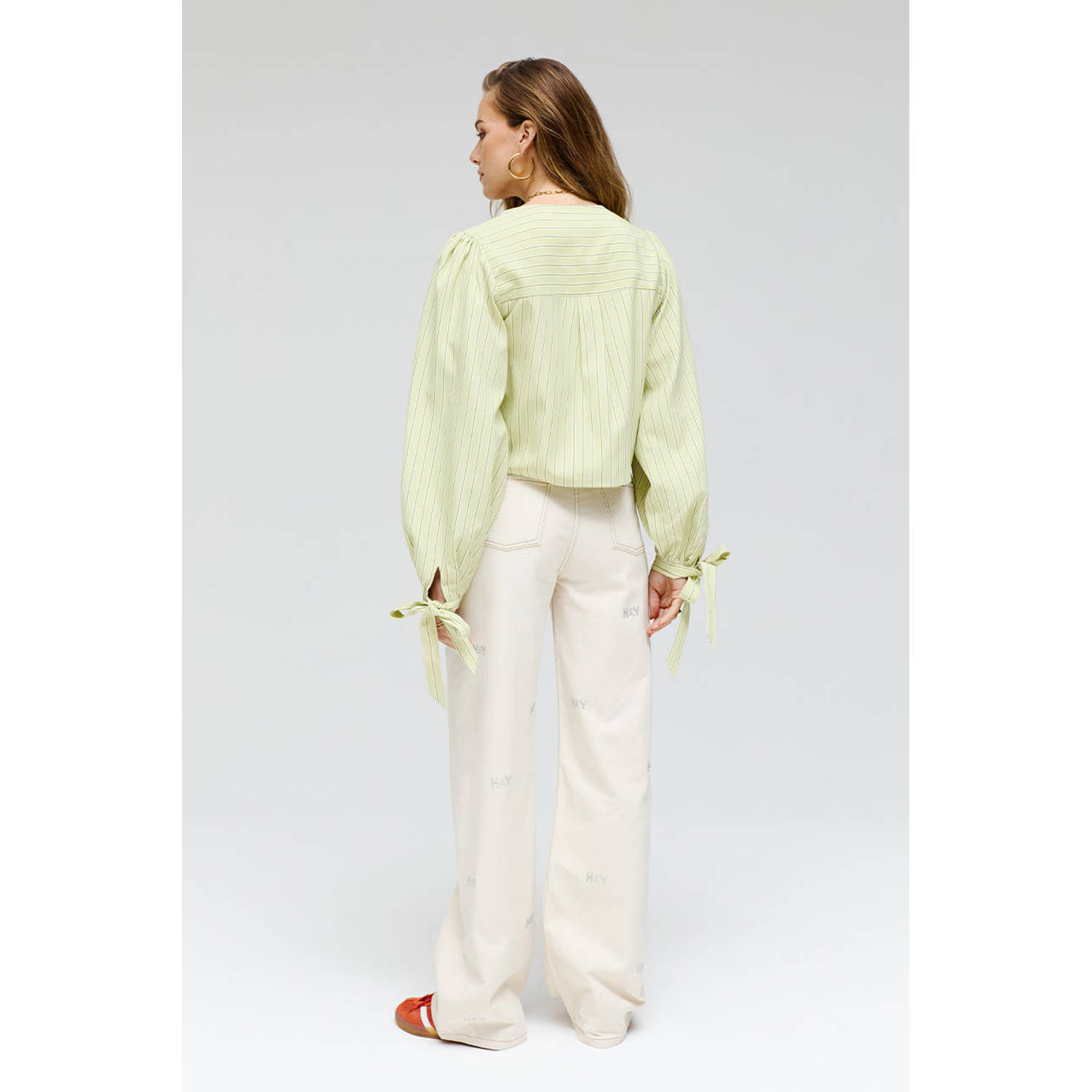 HARPER & YVE high waist wide leg jeans met logo ecru