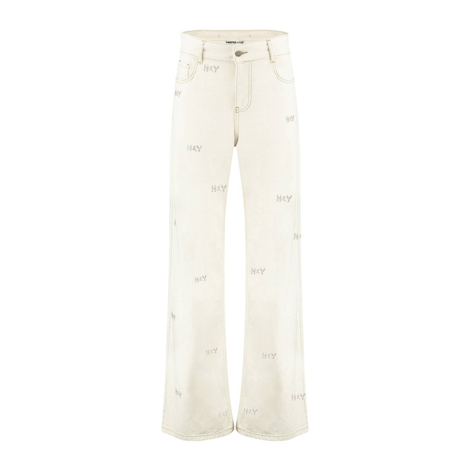 HARPER & YVE high waist wide leg jeans met logo ecru