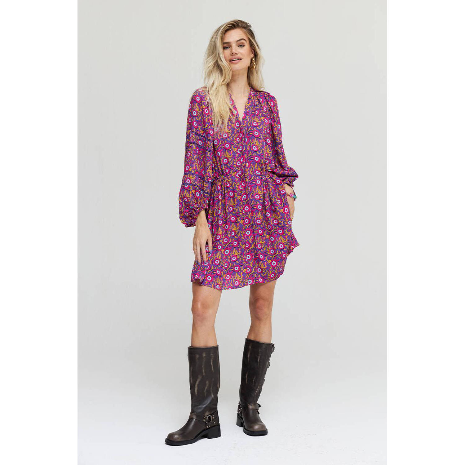 Harper & Yve Paarse Bloemen Mini Jurk Multicolor Dames