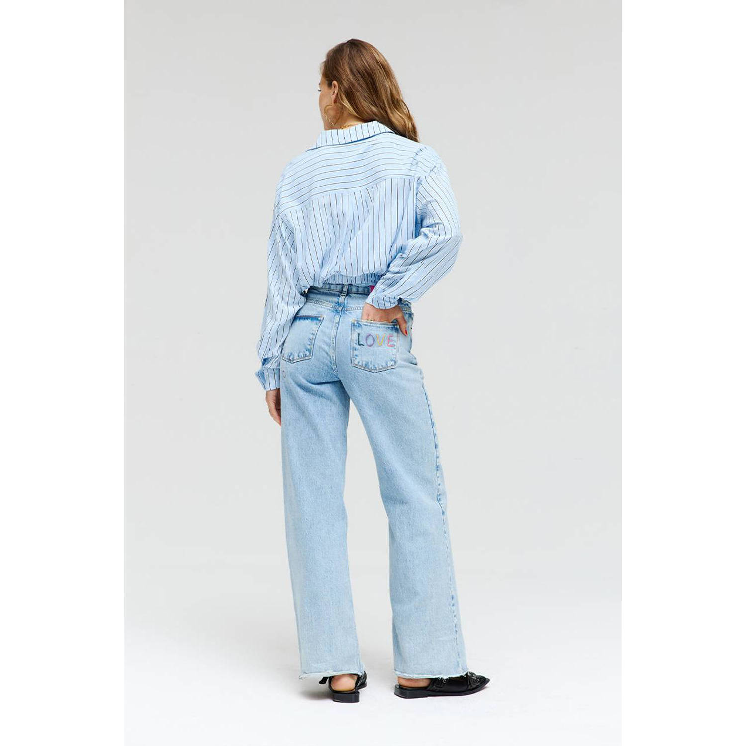 HARPER & YVE high waist wide leg jeans light blue denim