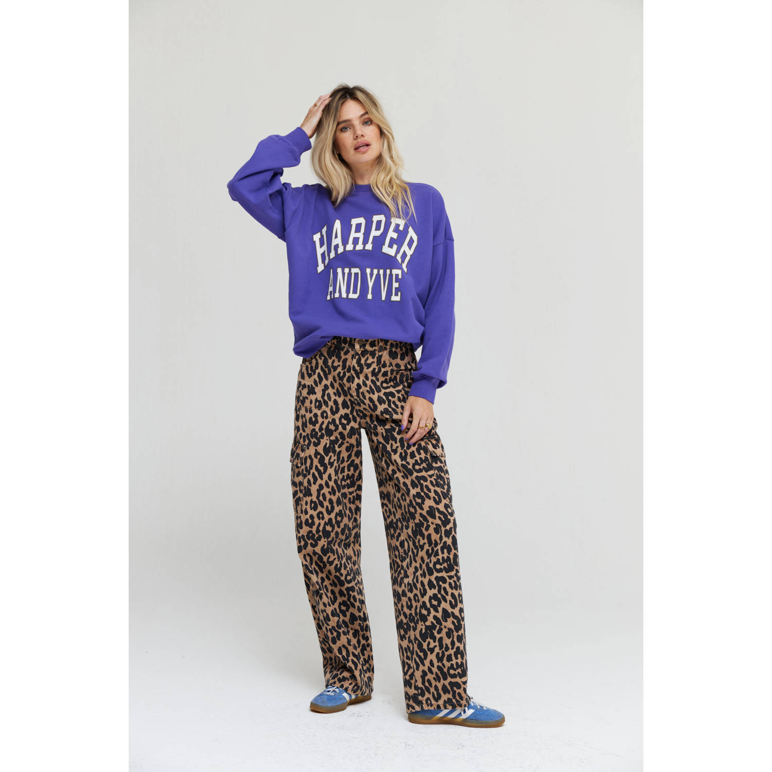 HARPER & YVE high waist wide leg jeans DANA-PA met panterprint bruin zwart