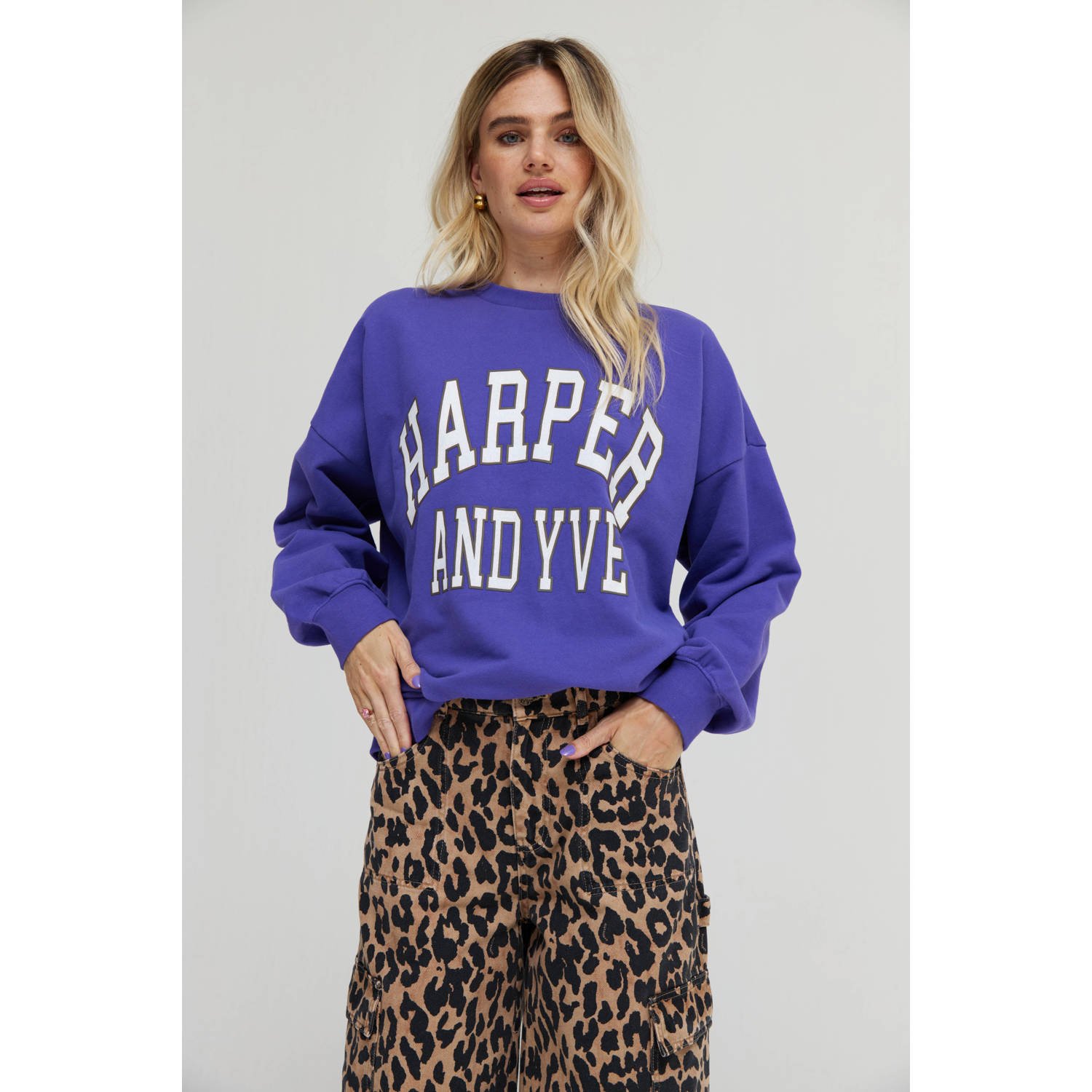 HARPER & YVE high waist wide leg jeans DANA-PA met panterprint bruin zwart
