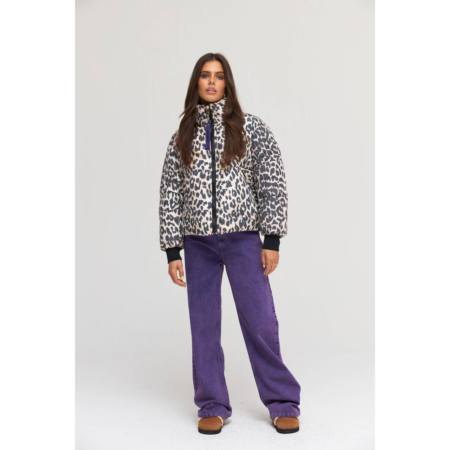 HARPER & YVE gewatteerde tussenjas MARLY-CO met panterprint beige zwart