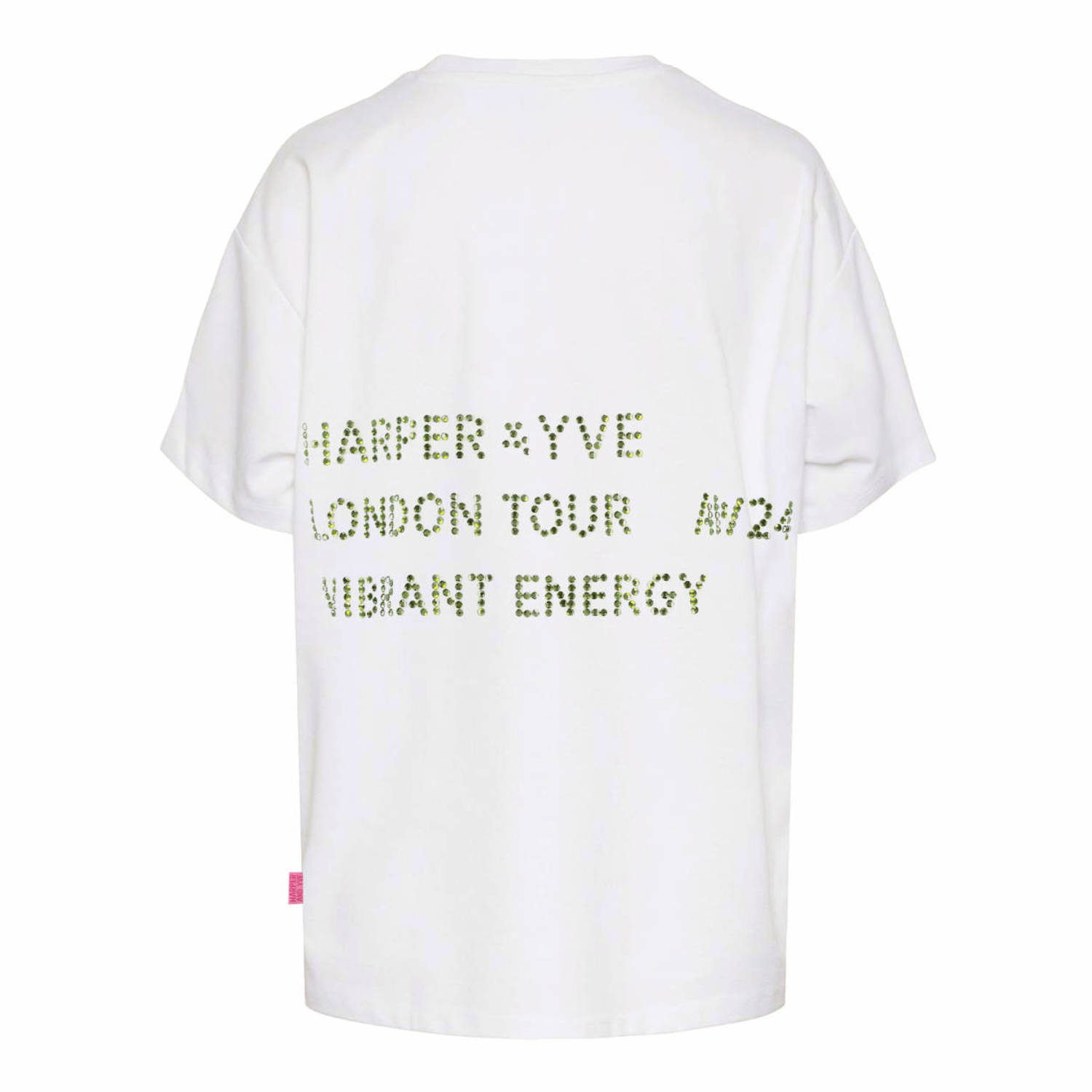 HARPER & YVE T-shirt met tekst en strass steentjes wit groen