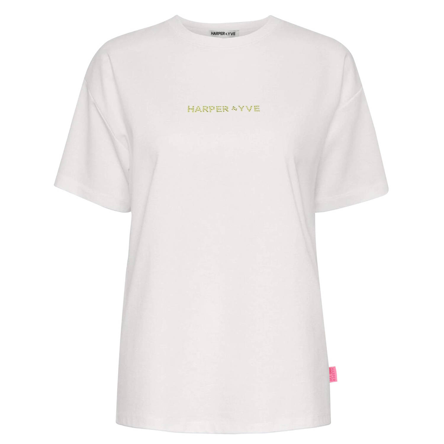 HARPER & YVE T-shirt met tekst en strass steentjes wit groen
