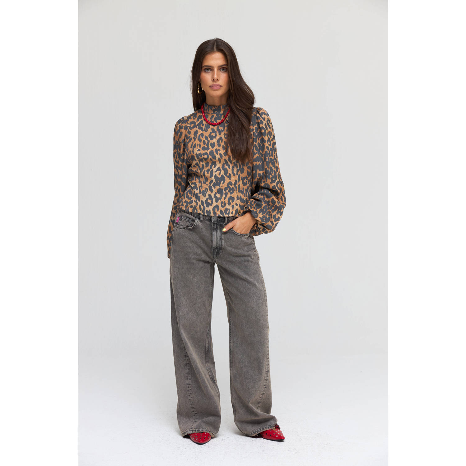 HARPER & YVE top FLOOR-LS met panterprint bruin zwart