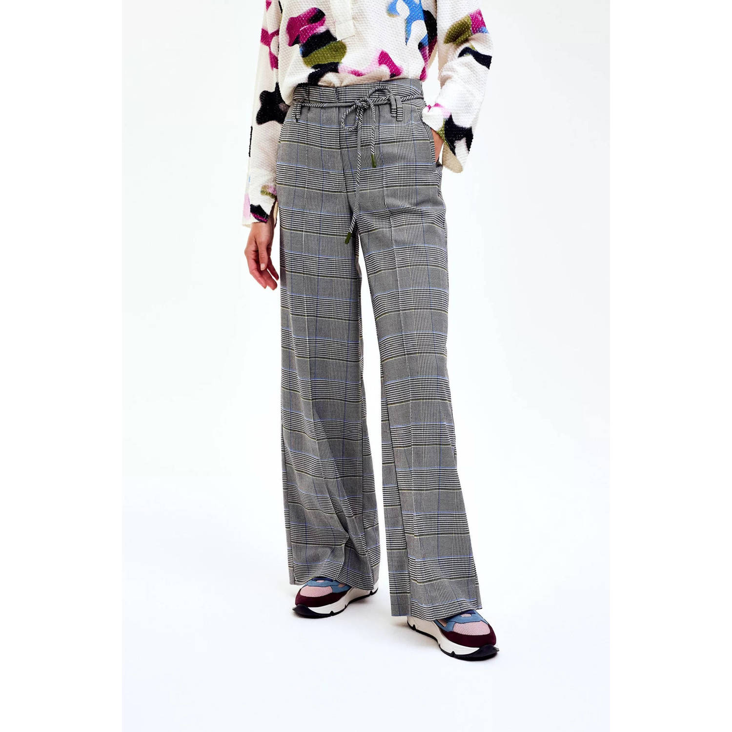 CKS geruite high waist wide leg broek grijs