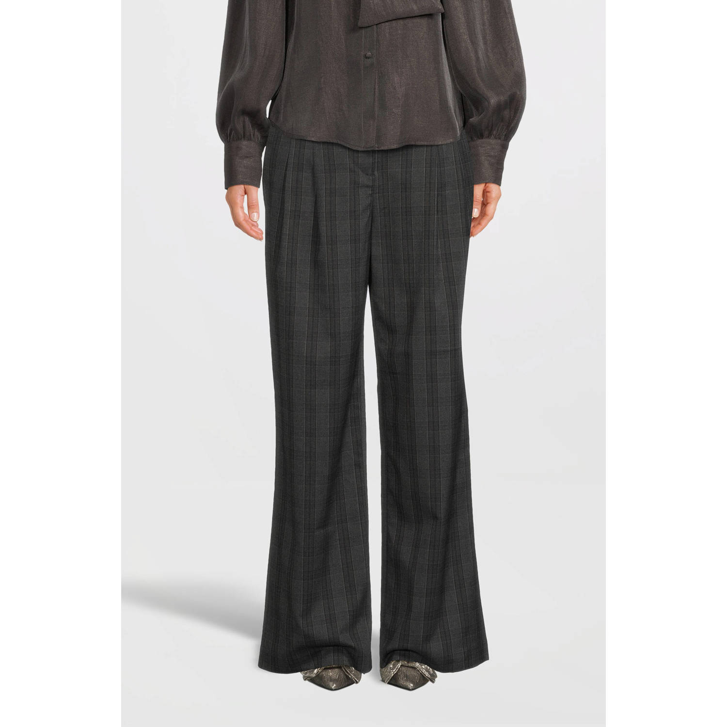 MSCH Copenhagen geruite wide leg broek Calile grijs