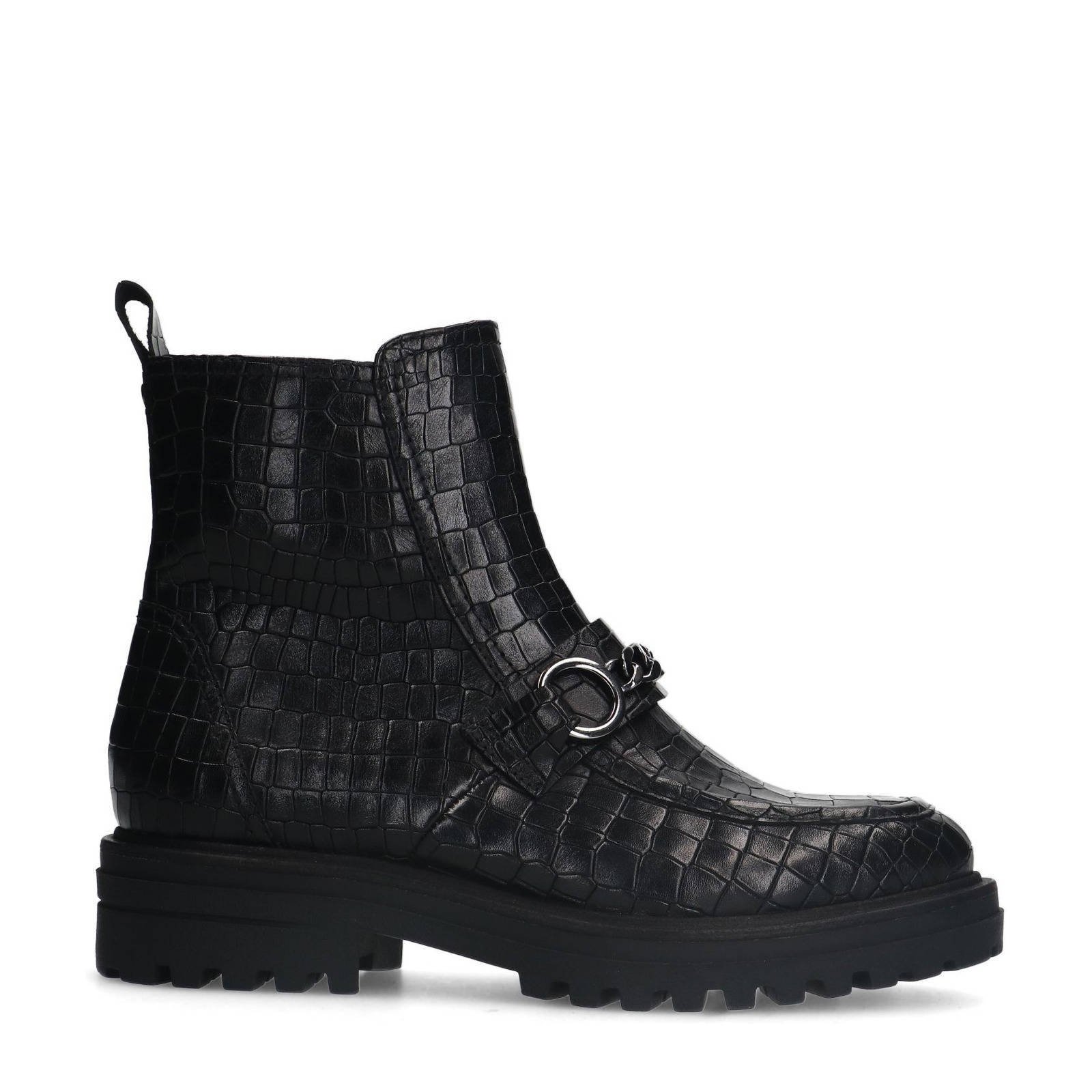 No Stress leren enkelboots met crocoprint zwart wehkamp