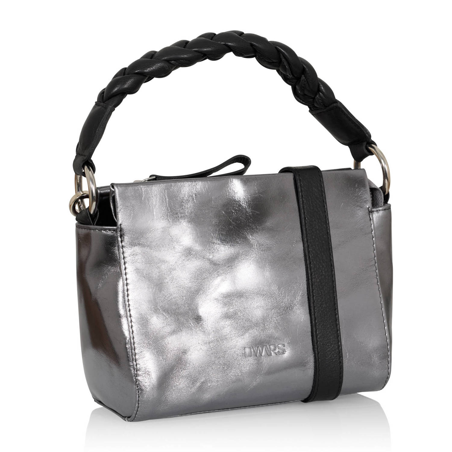 DWRS metallic leren crossbody tas Molise zilverkleurig zwart