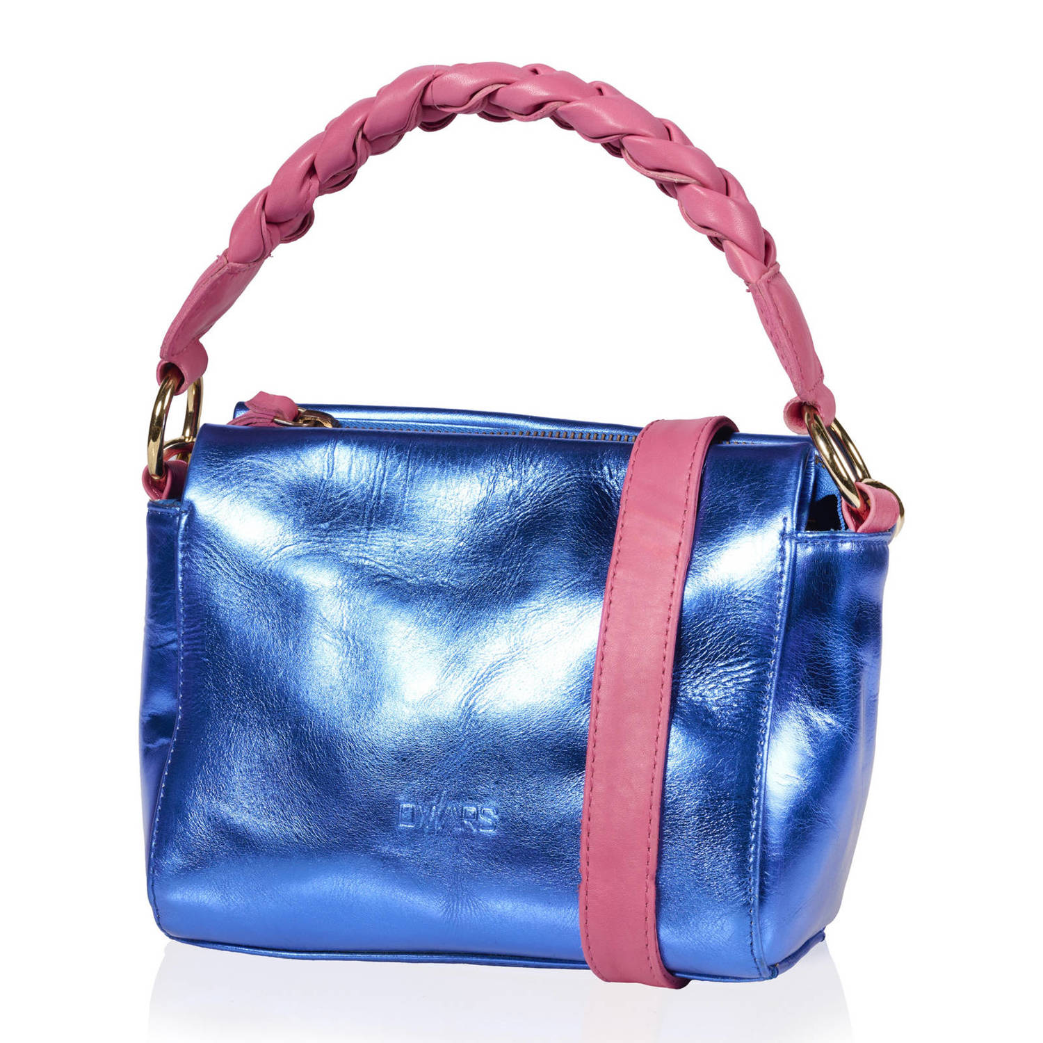 DWRS metallic leren crossbody tas Molise blauw roze