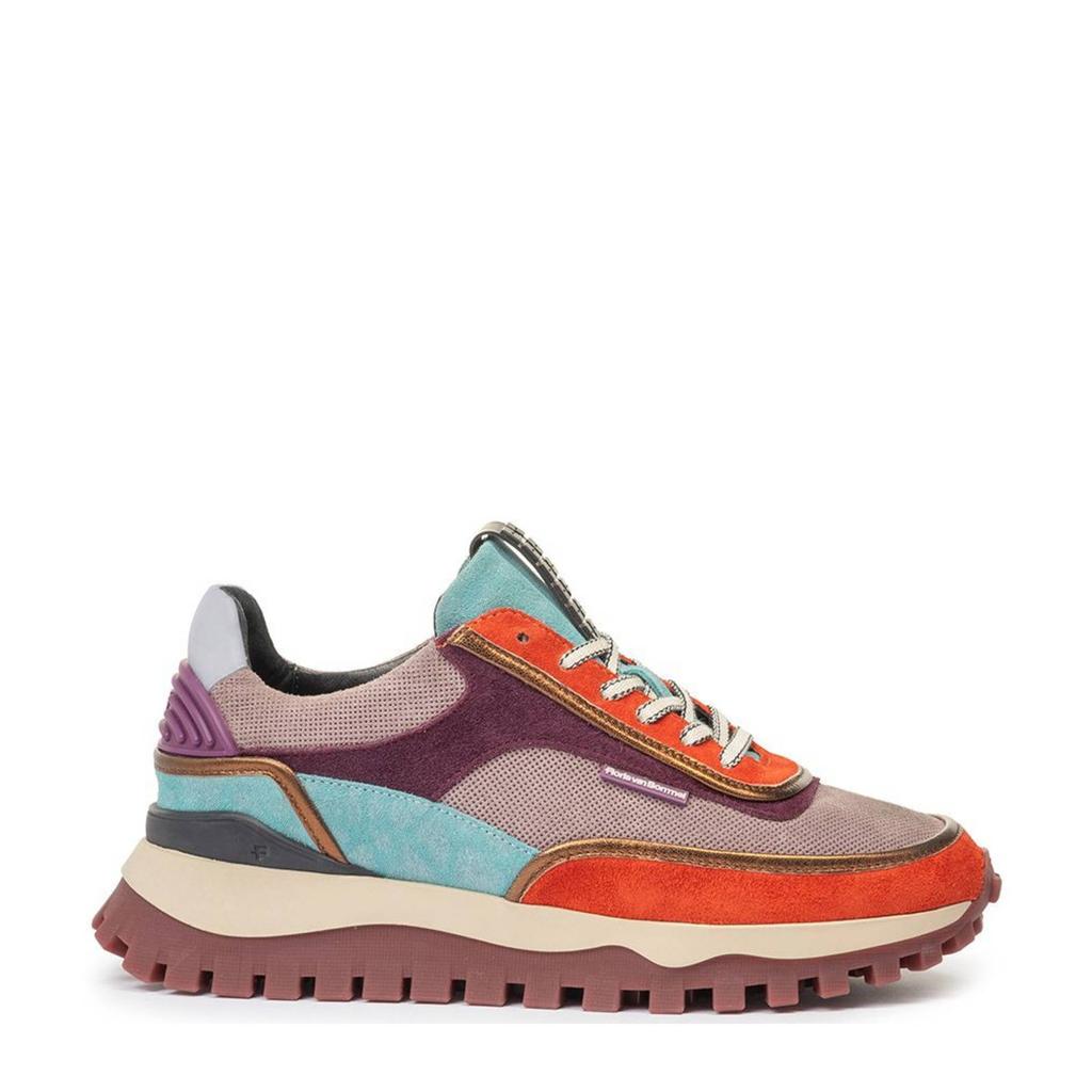 Rode dames Floris van Bommel Grommi 02.03 suède sneakers met veters