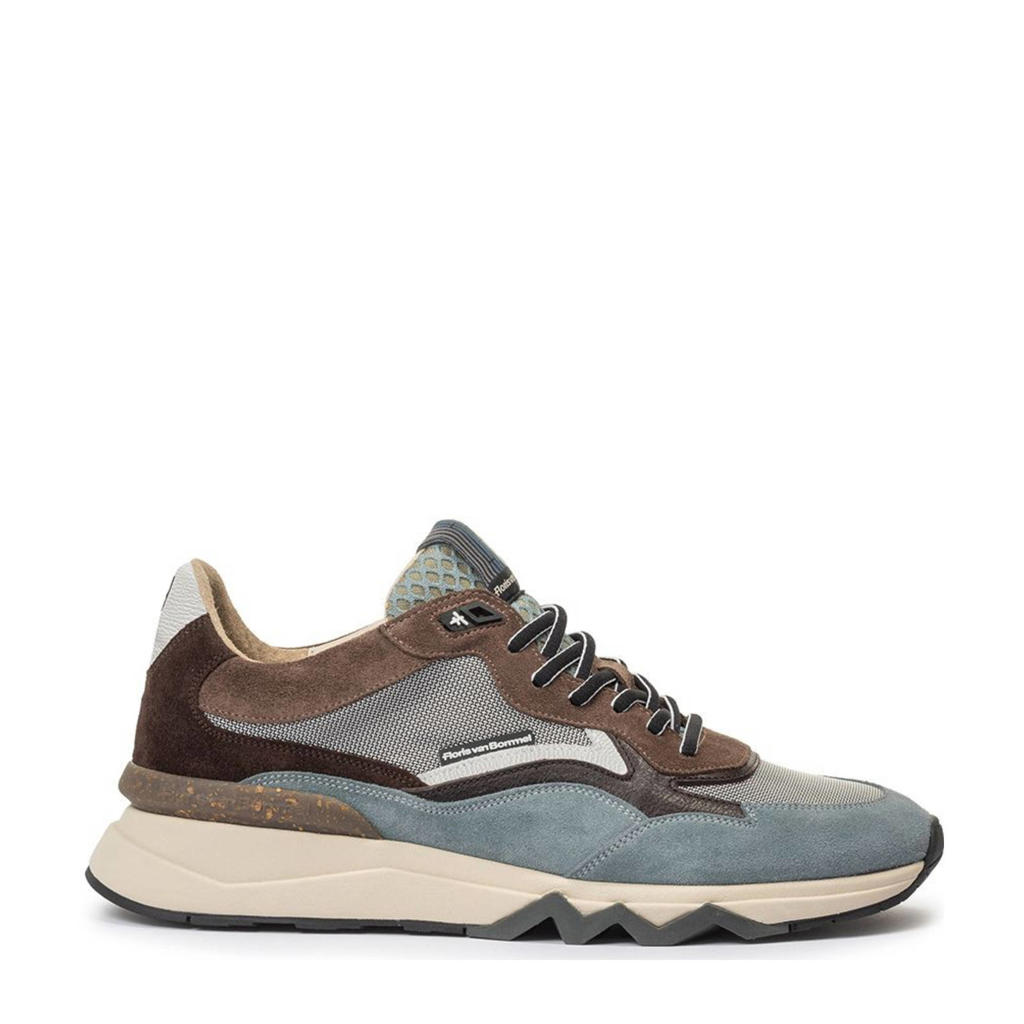 Blauwe heren Floris van Bommel De Zager 05.10 suède sneakers met veters