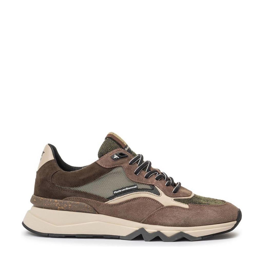 Donkergroene heren Floris van Bommel De Zager 05.08 suède sneakers met veters