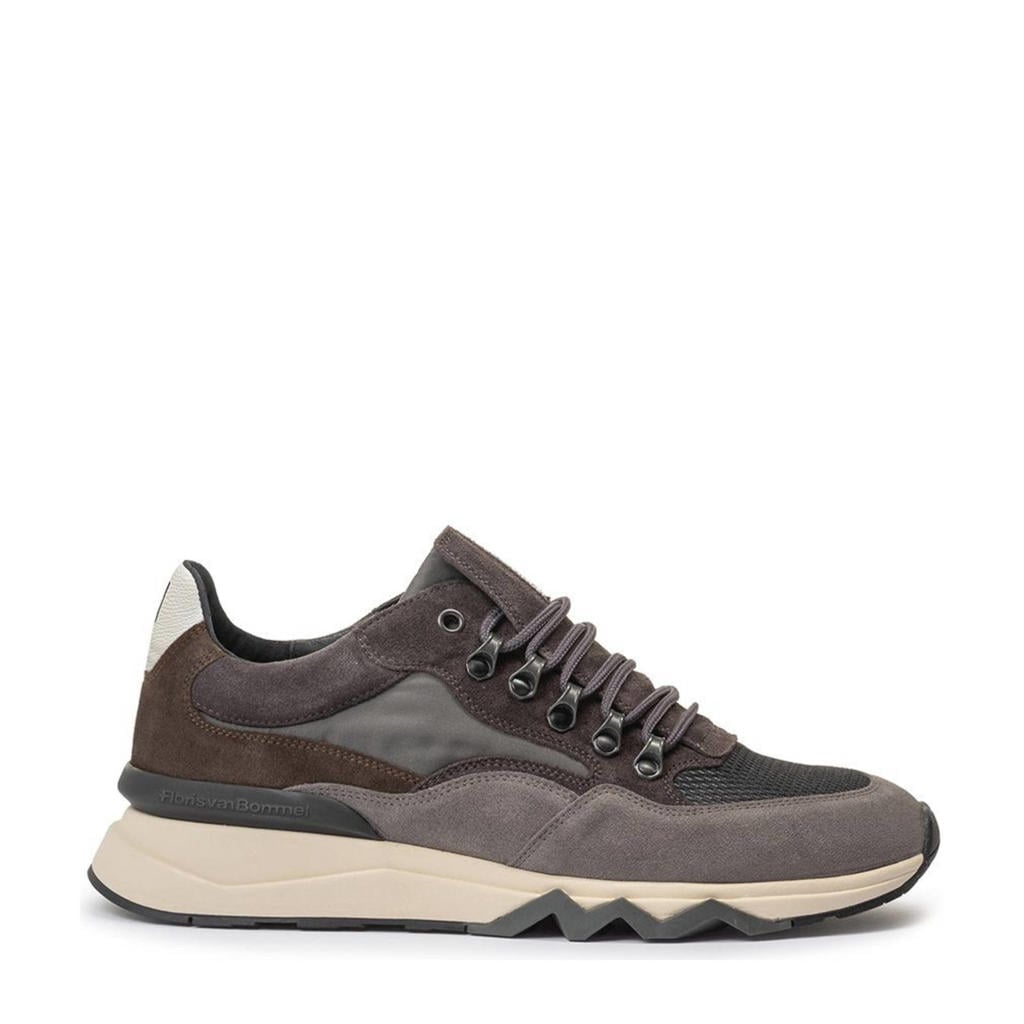 Grijze heren Floris van Bommel De Zager 01.21 suède sneakers van nubuck met veters en effen