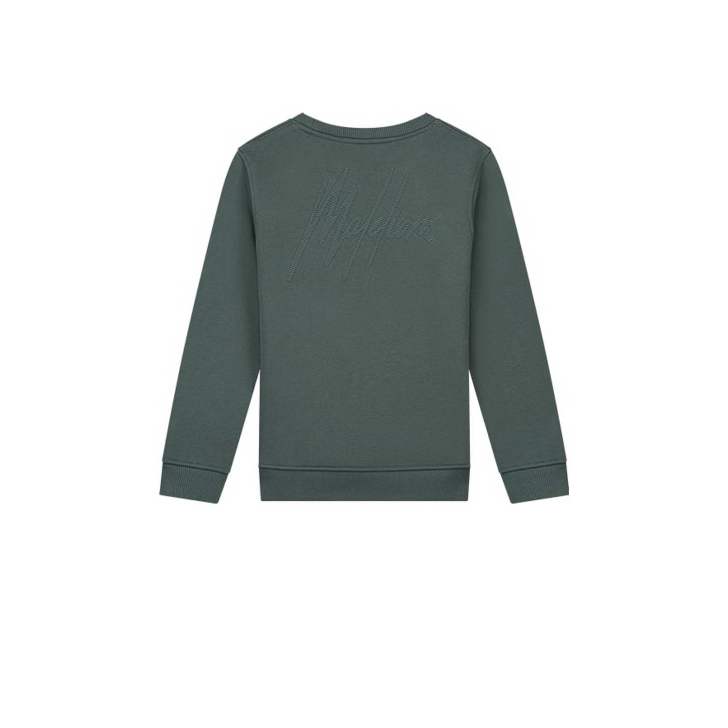 Malelions sweater Striped Signature met backprint grijsgroen