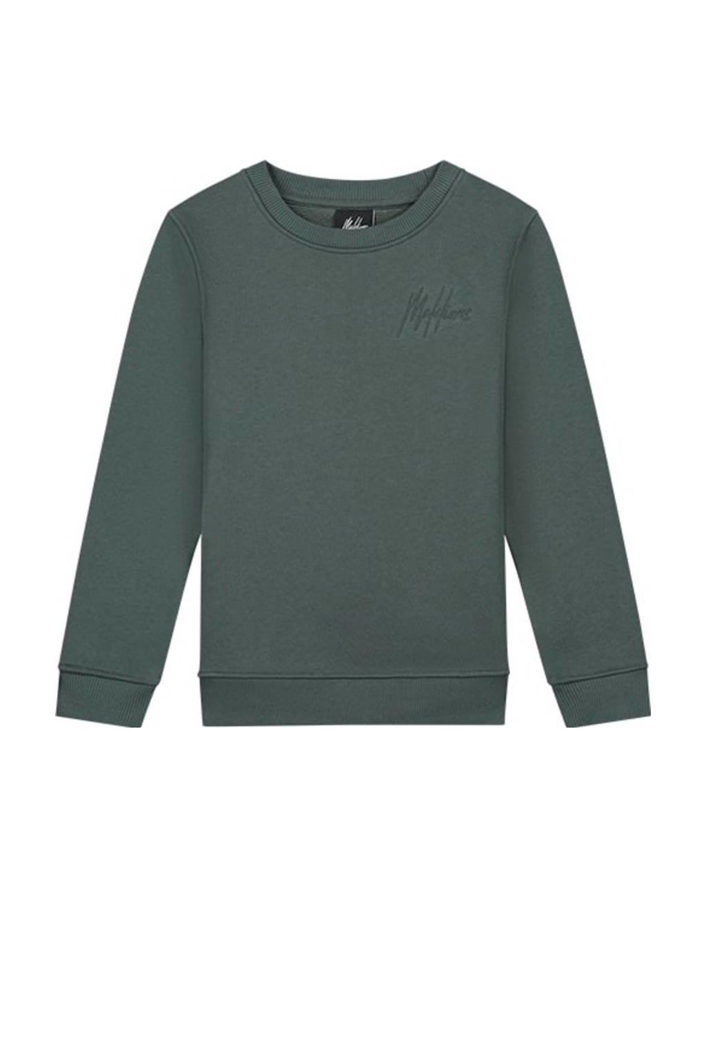 Groene jongens Malelions sweater Striped Signature van katoen met backprint, lange mouwen en ronde hals
