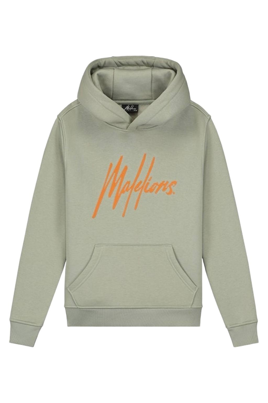 Groen, saliegroen en oranje jongens Malelions hoodie Striped Signature van katoen met printopdruk, lange mouwen en capuchon