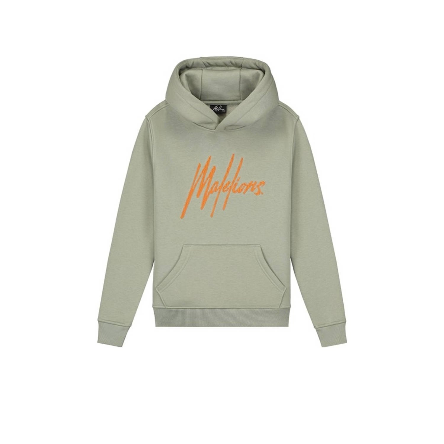 Malelions hoodie Striped Signature met printopdruk saliegroen oranje Sweater Jongens Katoen Capuchon 140