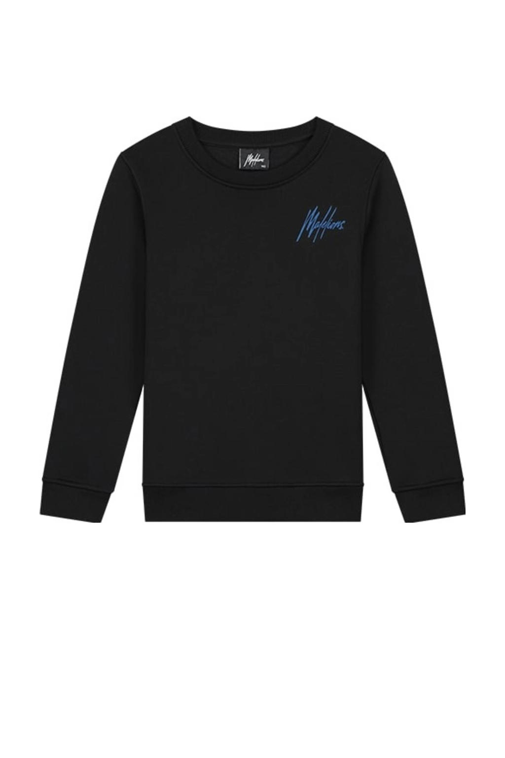 Malelions sweater Striped Signature met backprint zwart/kobalt blauw