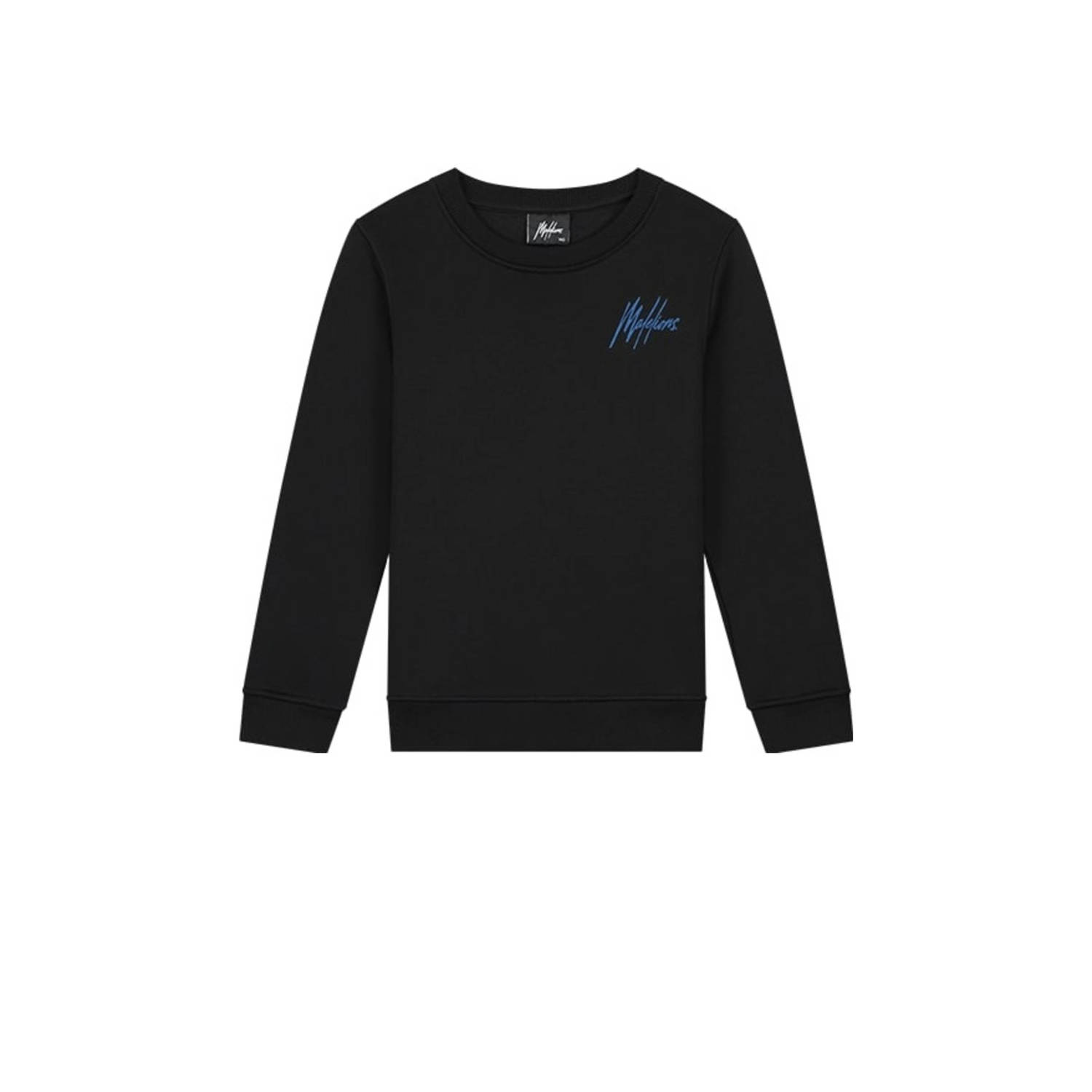 Malelions sweater Striped Signature met backprint zwart kobalt blauw