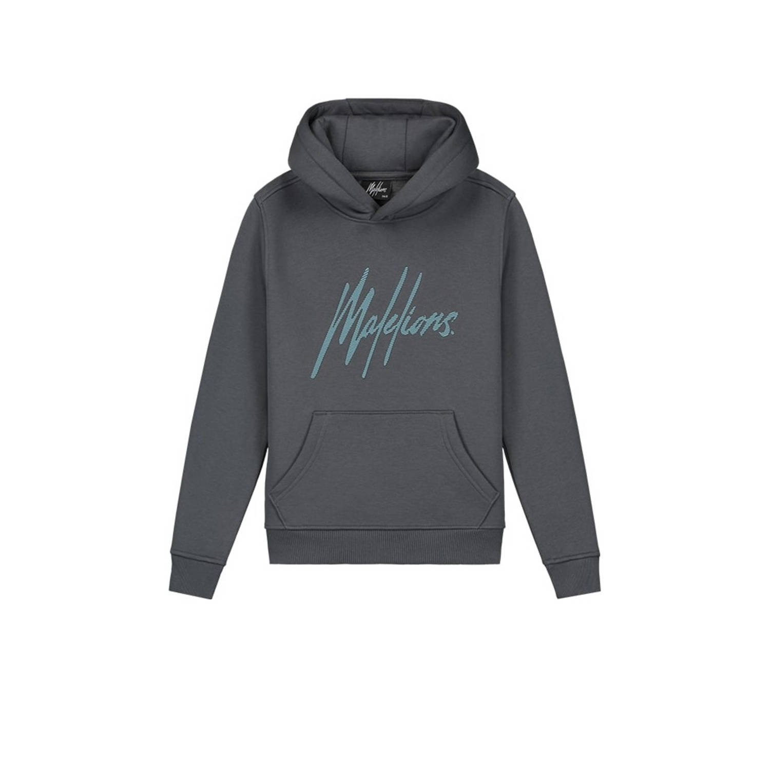 Malelions hoodie Striped Signature met printopdruk donkergrijs grijsblauw Sweater Jongens Katoen Capuchon 176