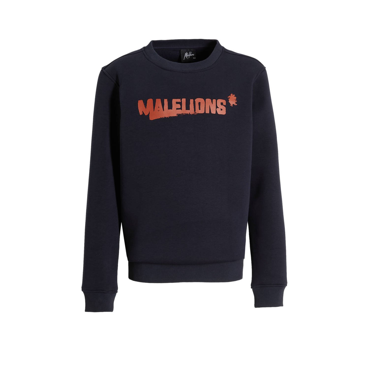 Malelions sweater Inked met printopdruk marine blauw donkeroranje