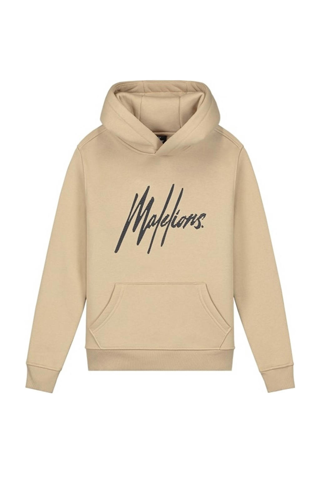 Beige en donkerblauwe jongens Malelions hoodie Striped Signature van katoen met printopdruk, lange mouwen en capuchon
