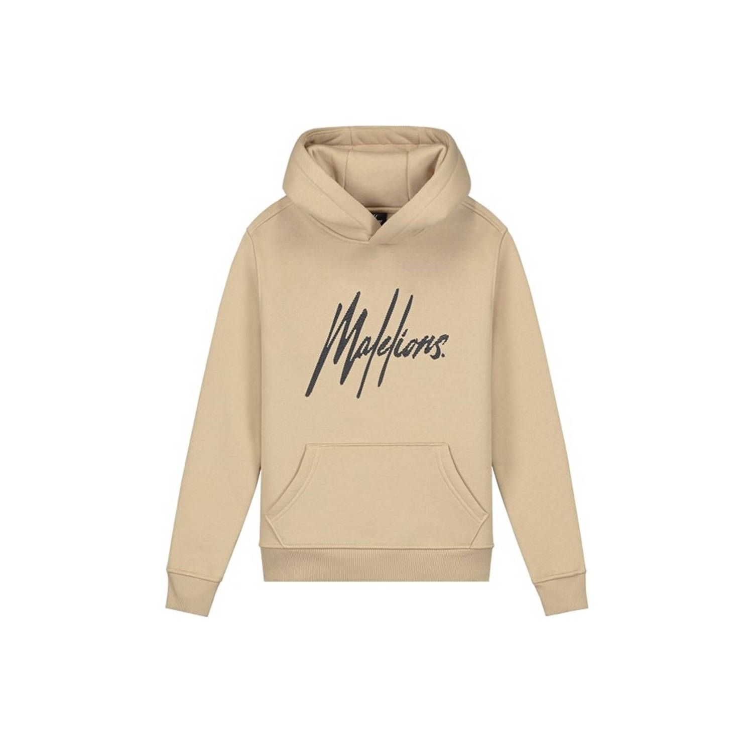 Malelions hoodie Striped Signature met printopdruk beige donkerblauw Sweater Jongens Katoen Capuchon 152