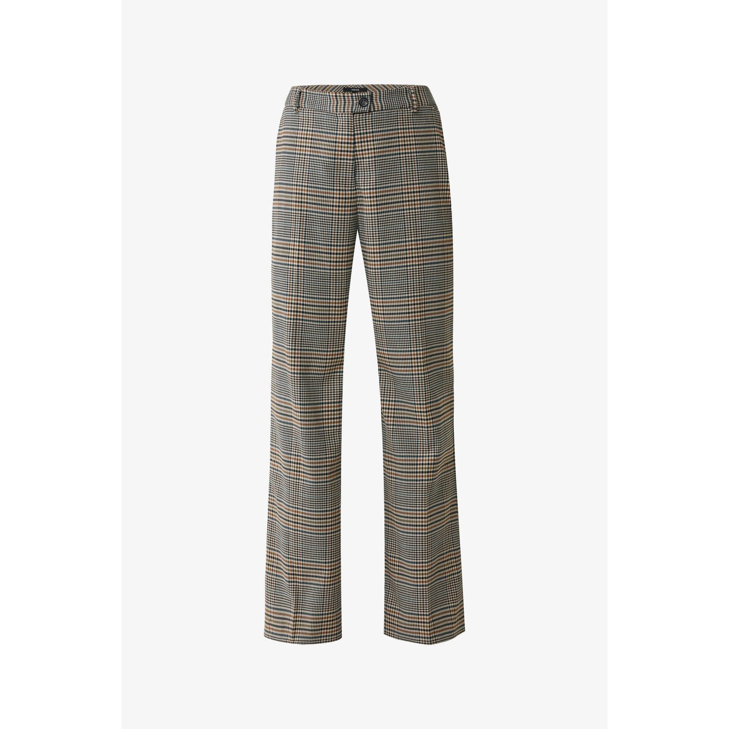 Mexx geruite flared broek Slim flared trousers in check grijs zwart bruin