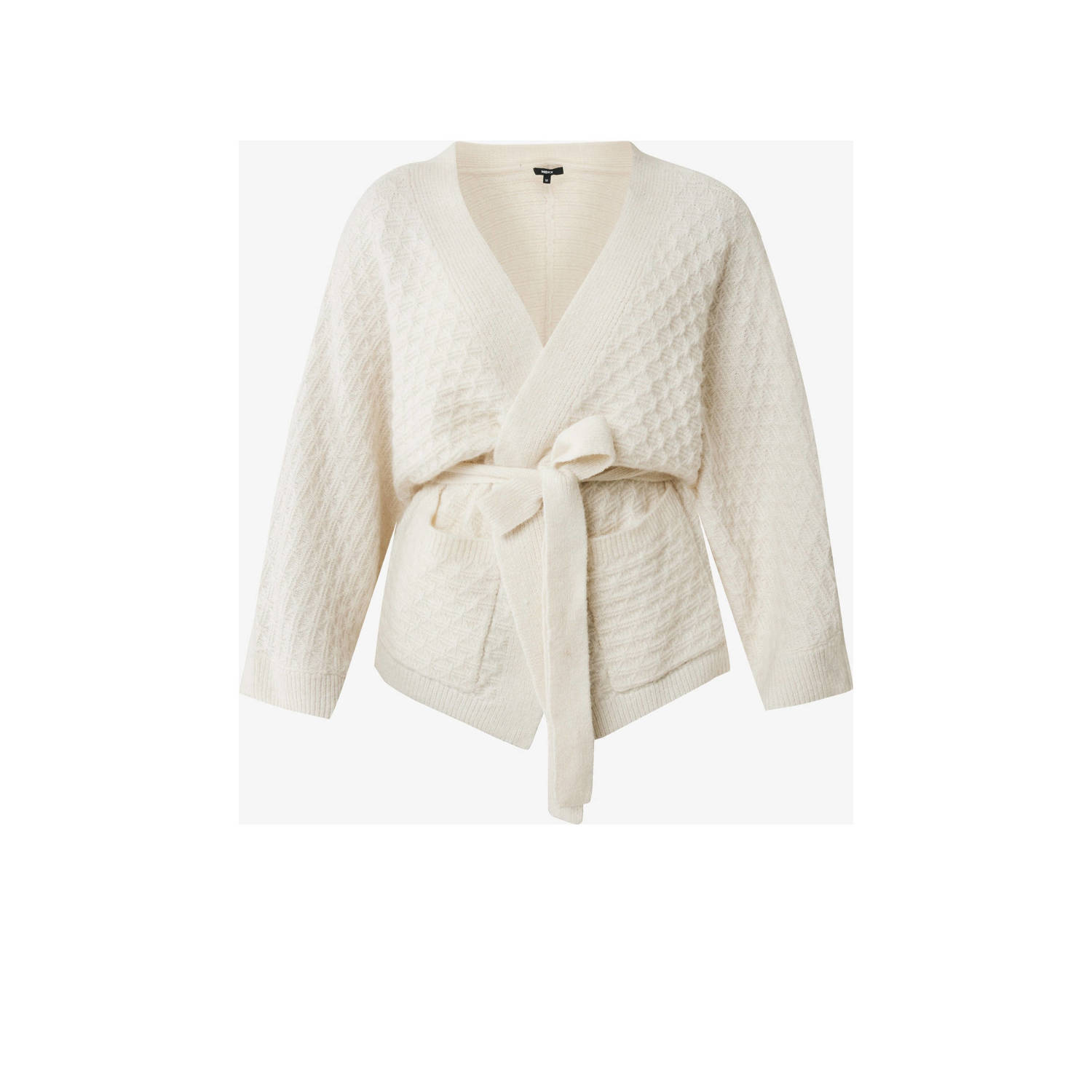 Mexx vest Knitted kimono cardigan with belt crème