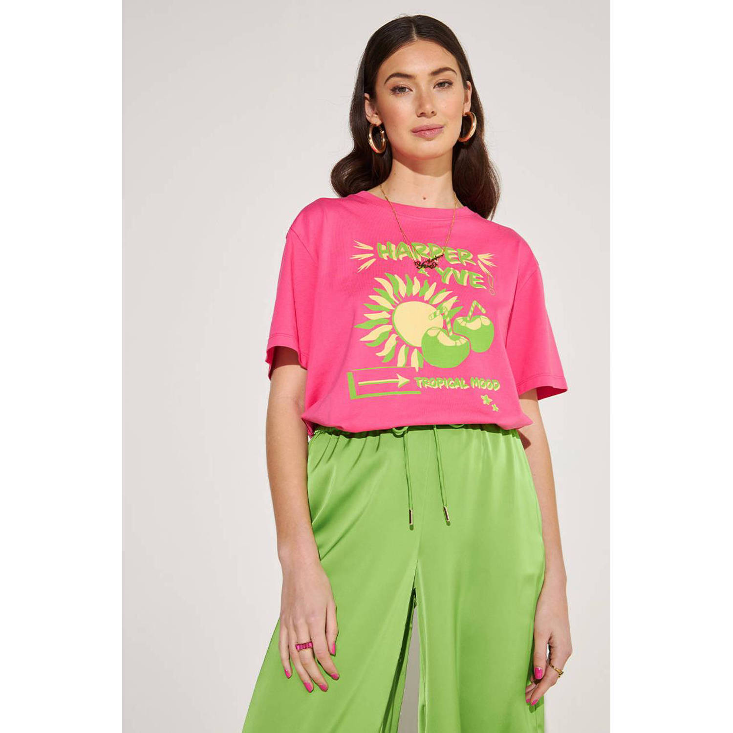 HARPER & YVE T-shirt met printopdruk TROPICAL roze