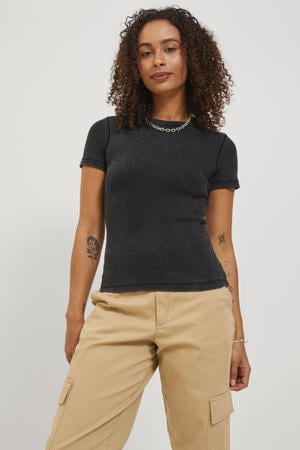 ribgebreid T-shirt JXFRANKIE zwart