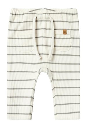 baby gestreepte broek NBMKAIL offwhite/grijs