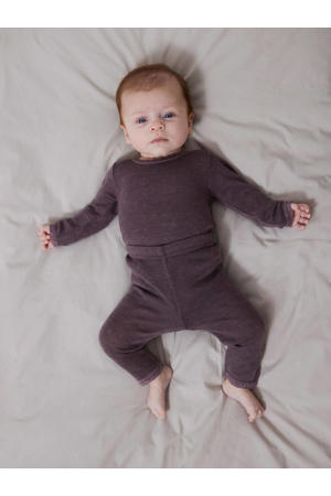baby slim fit legging NBFWANG van merinowol en all over print paars