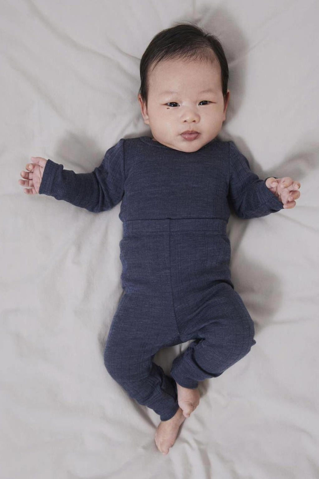 NAME IT BABY baby slim fit broek NBMWANGvan merinowol donkerblauw