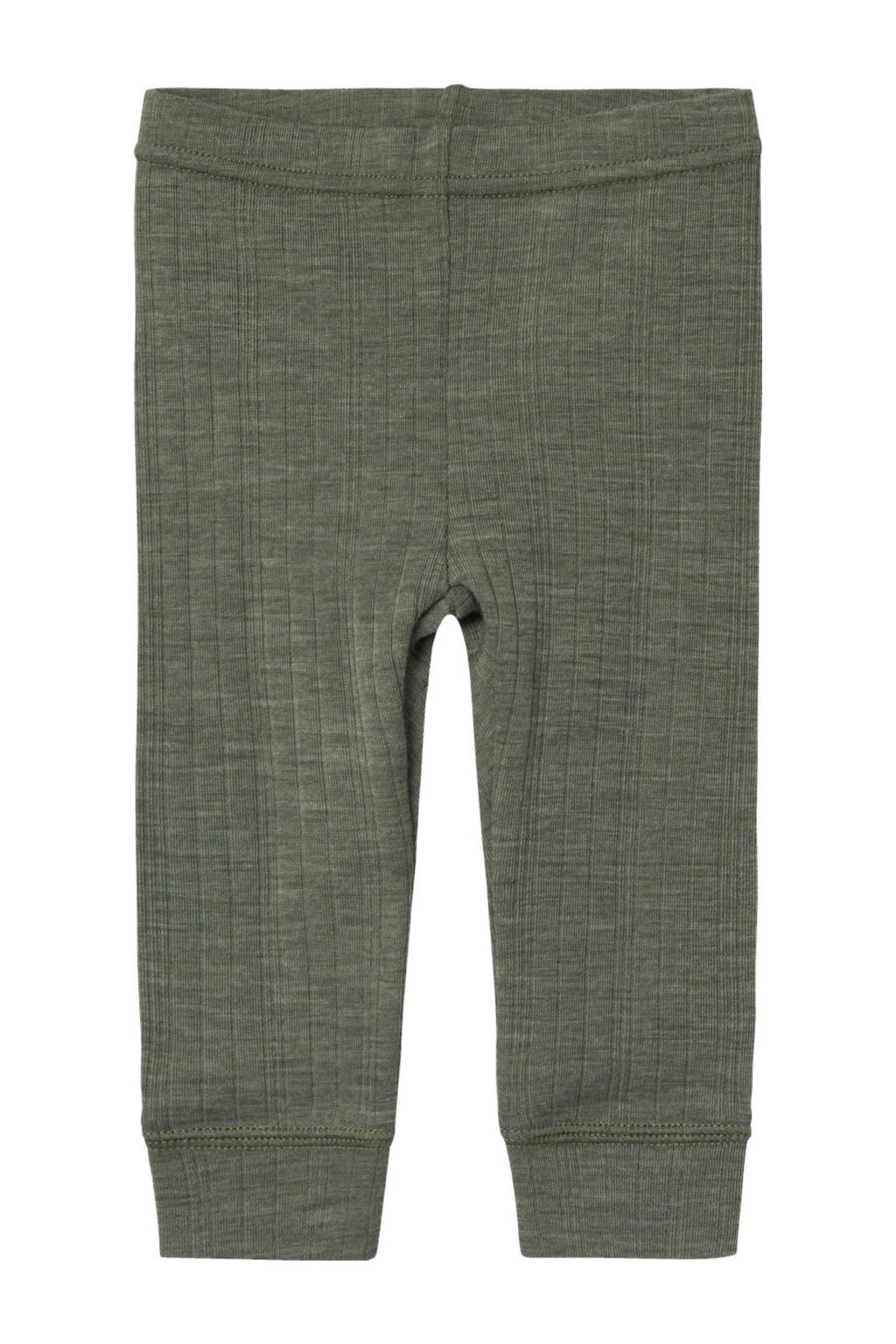 Grijsgroene jongens NAME IT BABY baby slim fit broek van merinowol groen met effen
