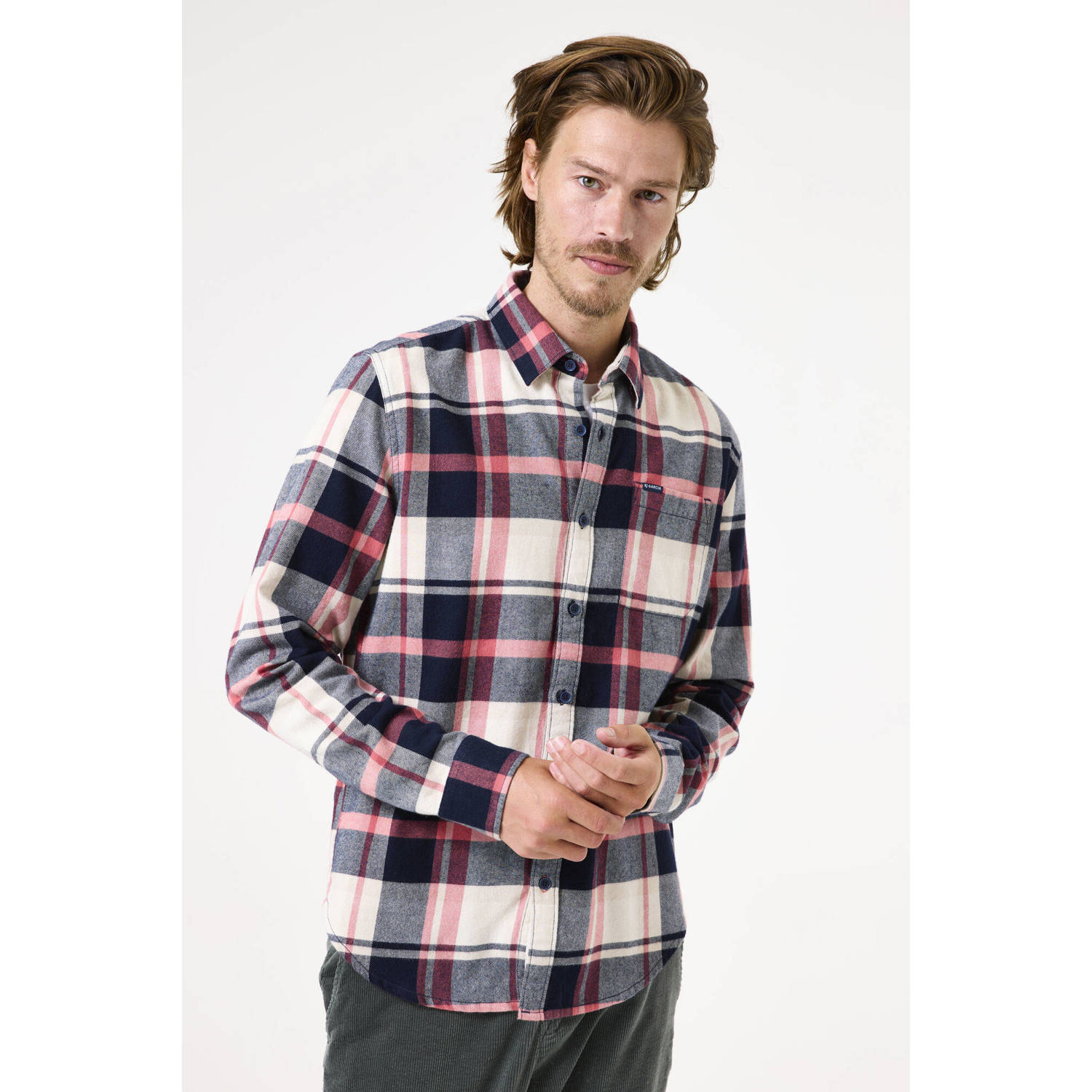 Garcia geruit regular fit overhemd rood