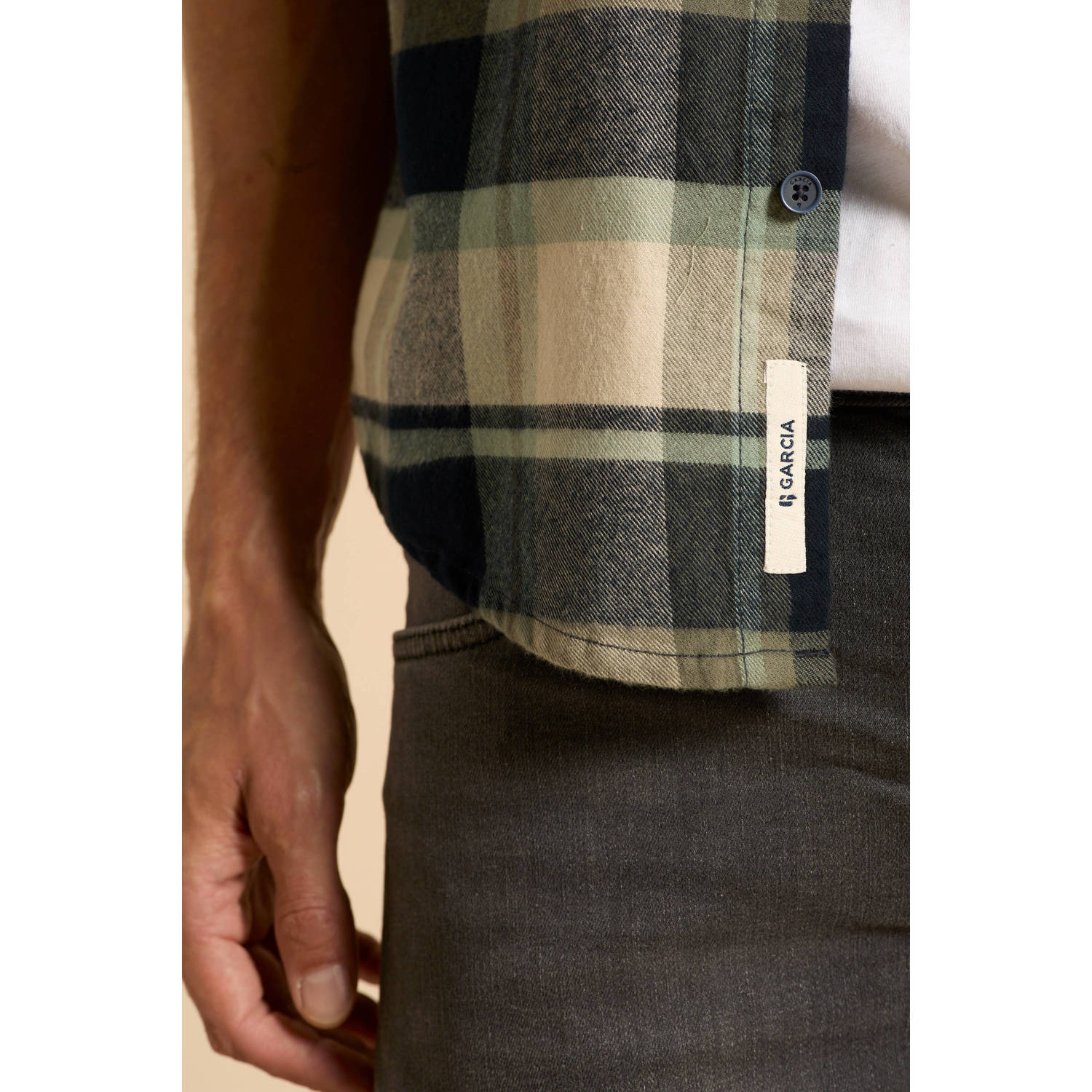 Garcia geruit regular fit overhemd sage green