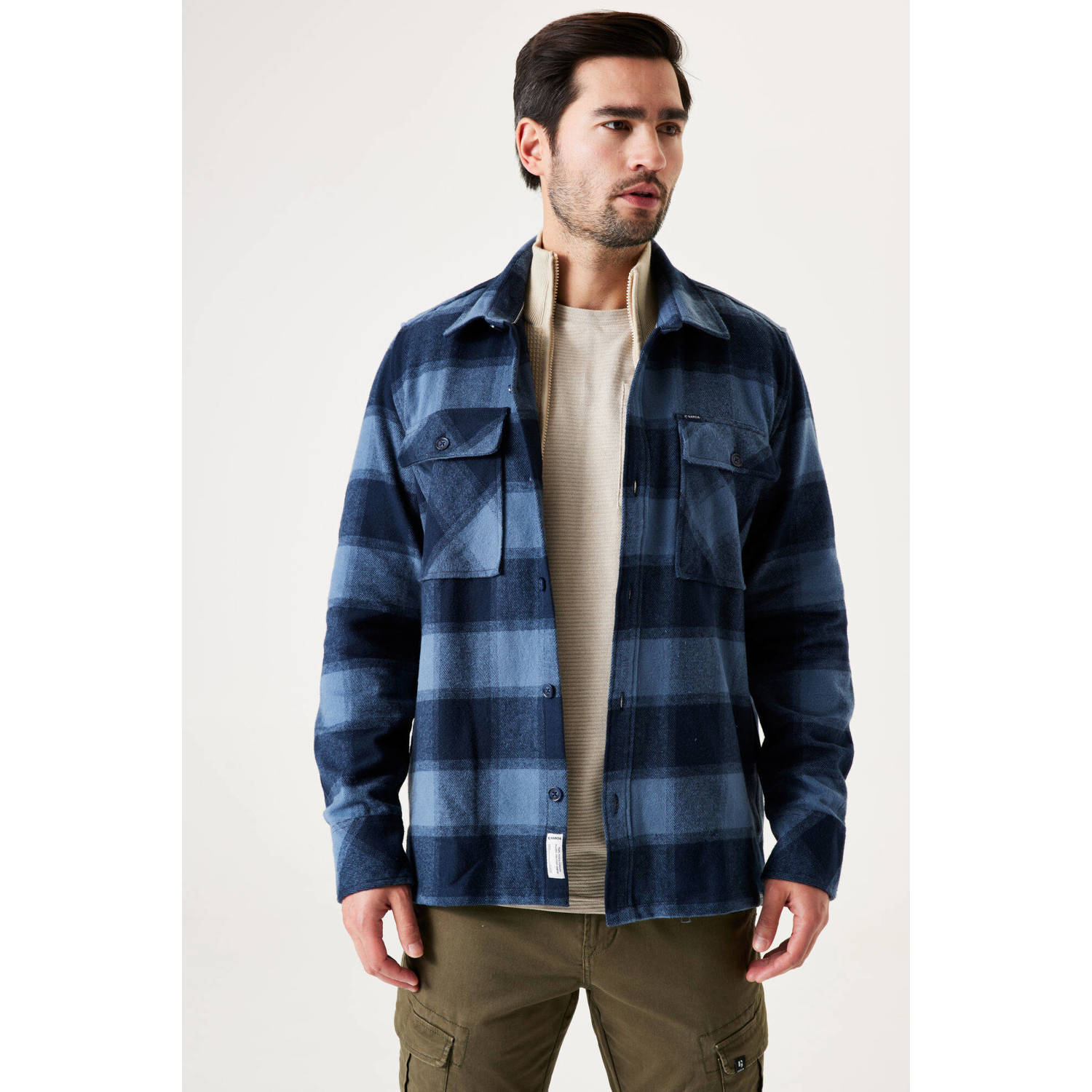 Garcia geruit regular fit overshirt dark moon