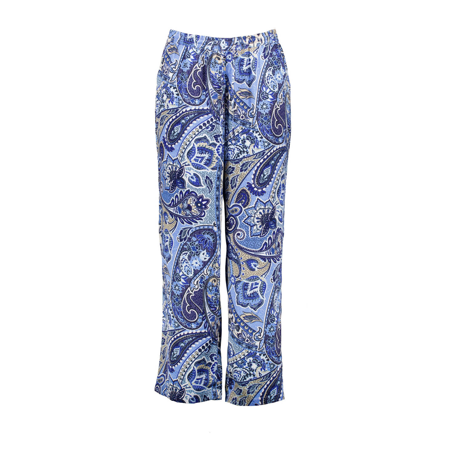 MS Mode high waist wide leg broek met paisleyprint blauw lichtbruin ecru