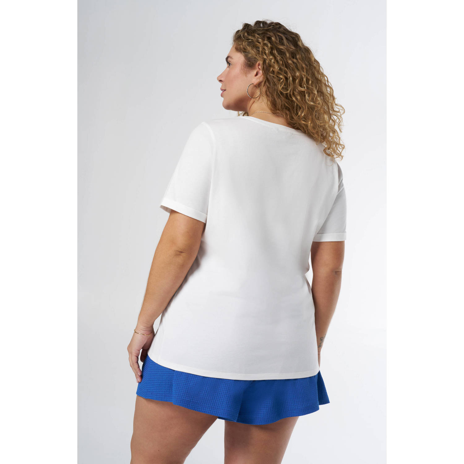 MS Mode T-shirt met printopdruk wit blauw