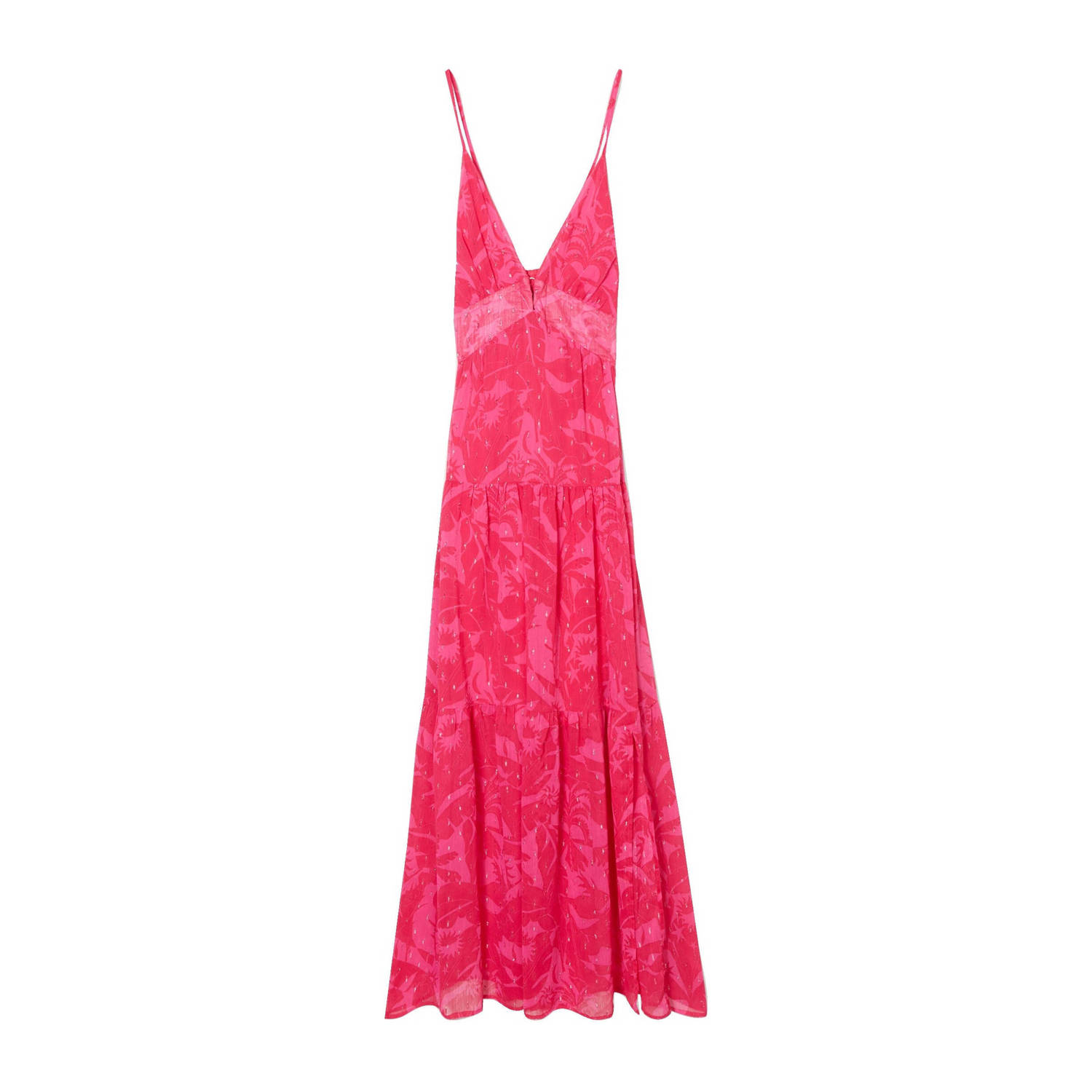 Cache semi-transparante maxi jurk met all over print en volant roze