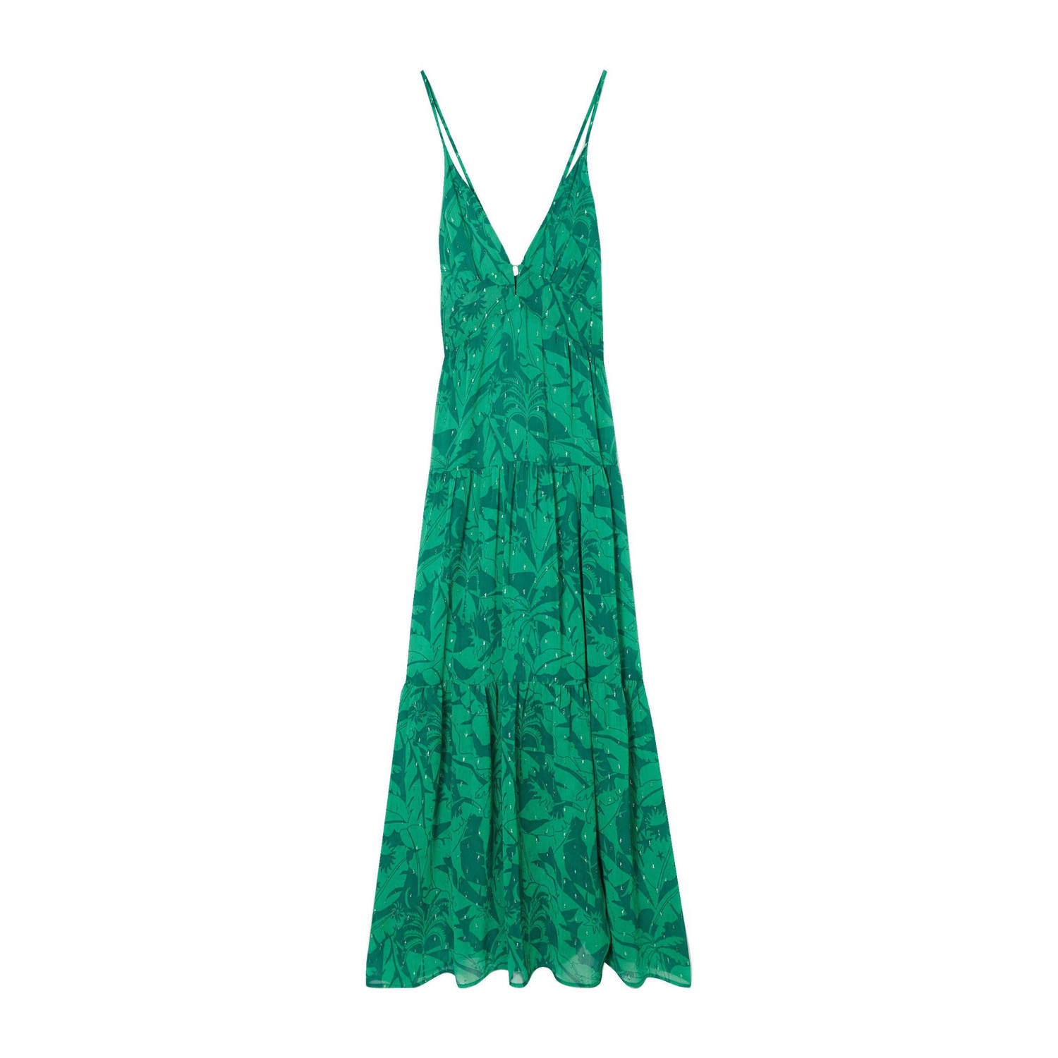 Cache semi-transparante maxi jurk met all over print en volant groen