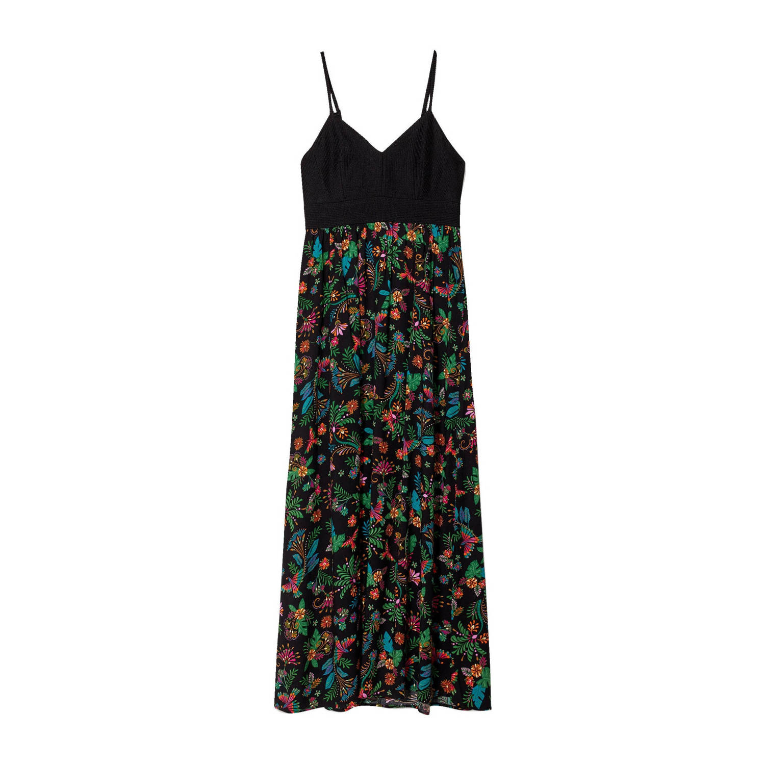 Cache maxi jurk met all over print zwart groen roze