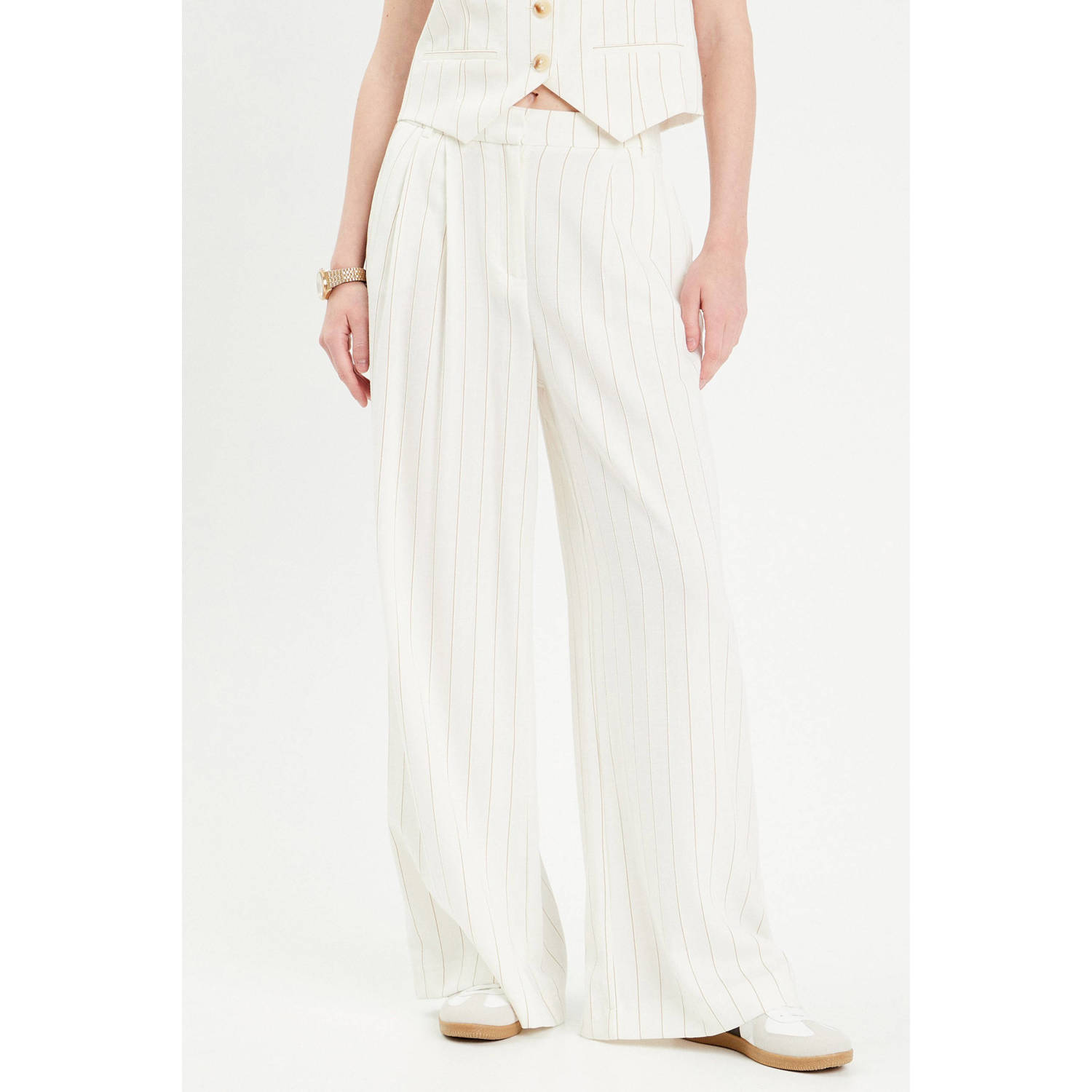 Cache wide leg regular waist pantalon ecru
