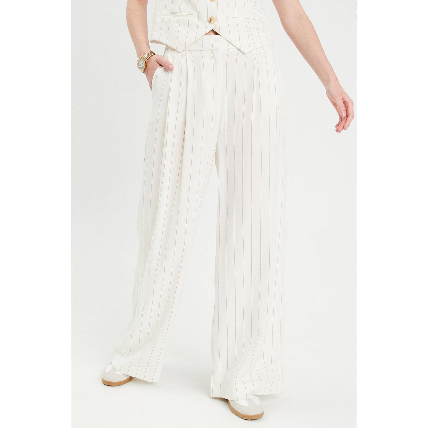 Cache wide leg regular waist pantalon ecru
