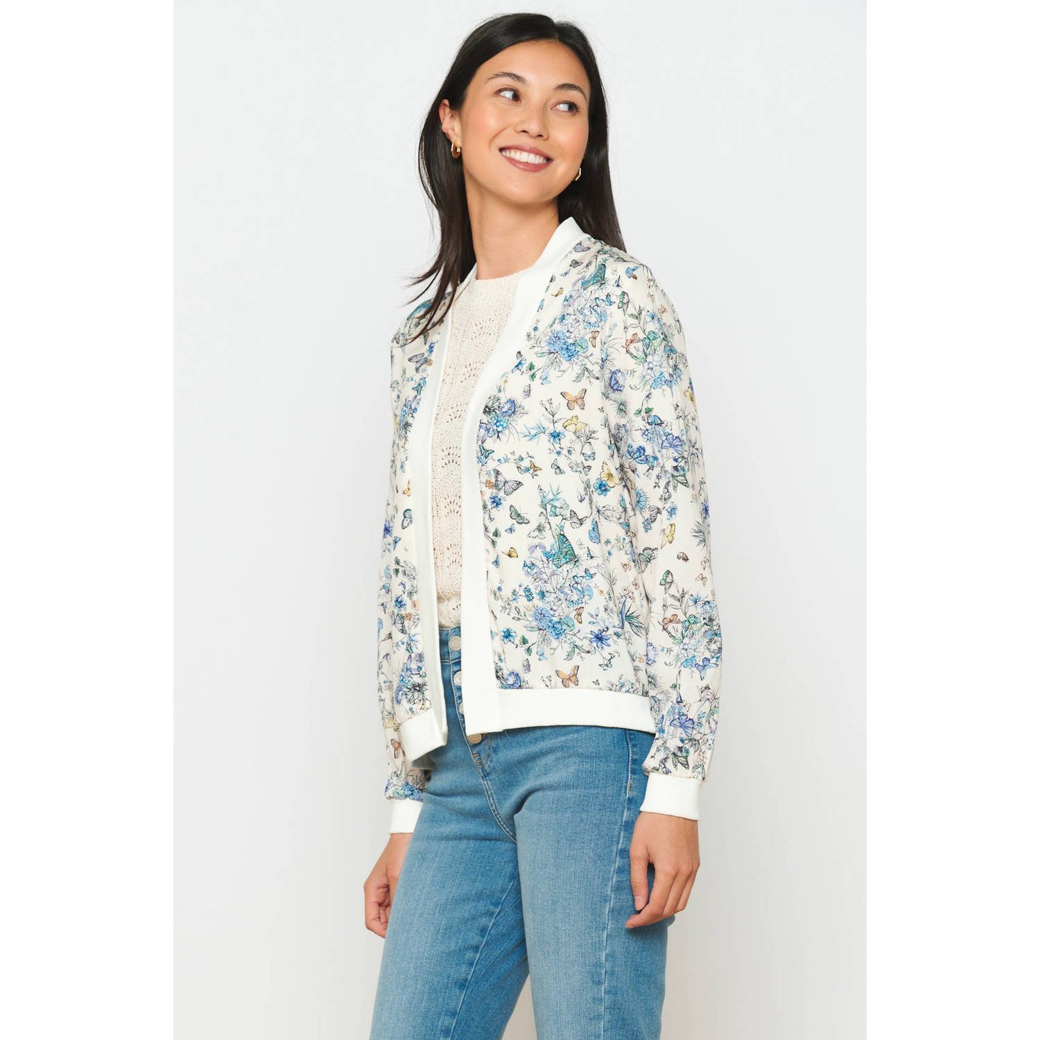 LOLALIZA gebloemd vest ecru blauw