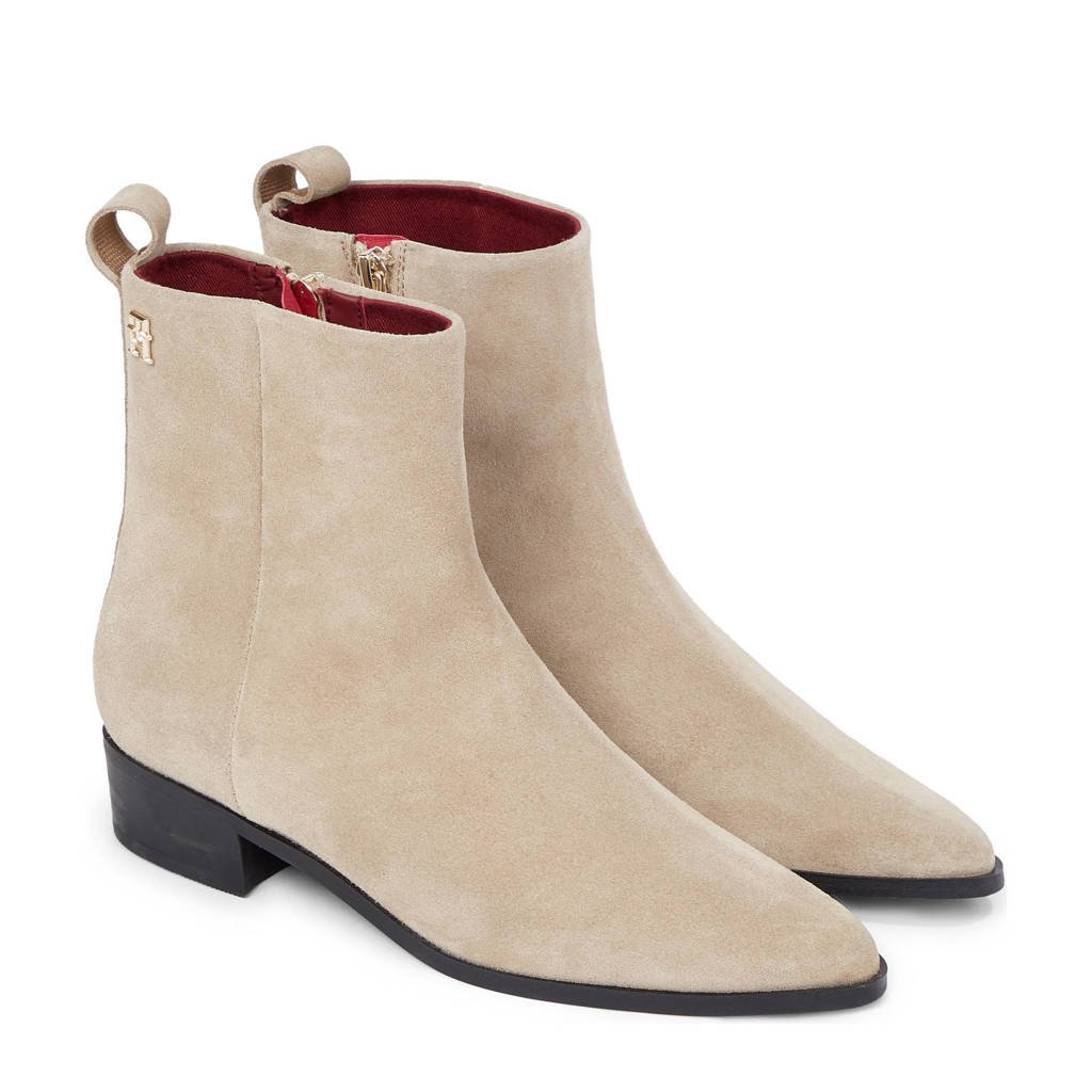 Tommy Hilfiger suède enkellaarzen beige wehkamp