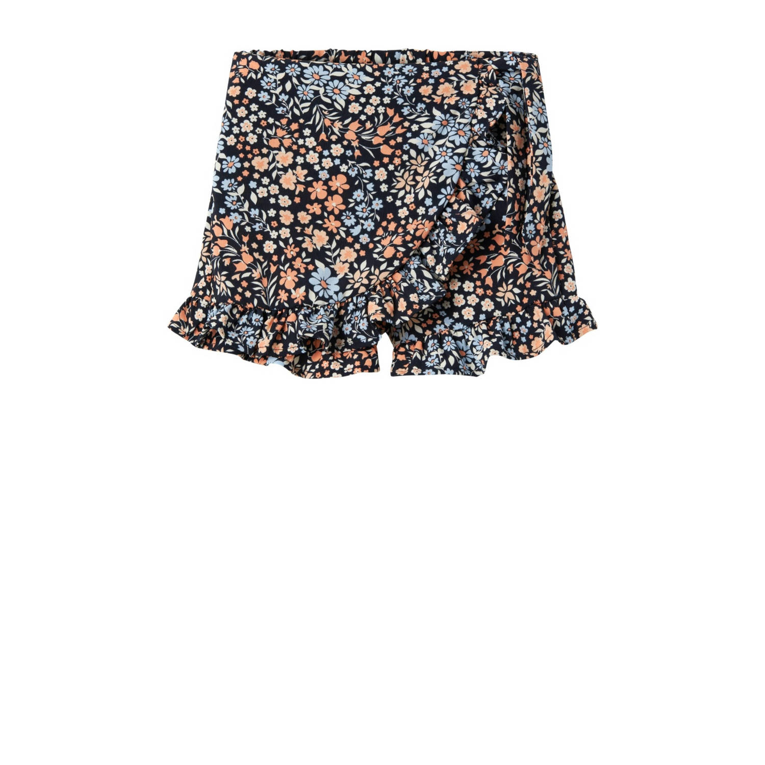 Name it MINI skort NMFVINAYA met all over print en volant donkerblauw oranje lichtblauw Rok Meisjes Polyester 110